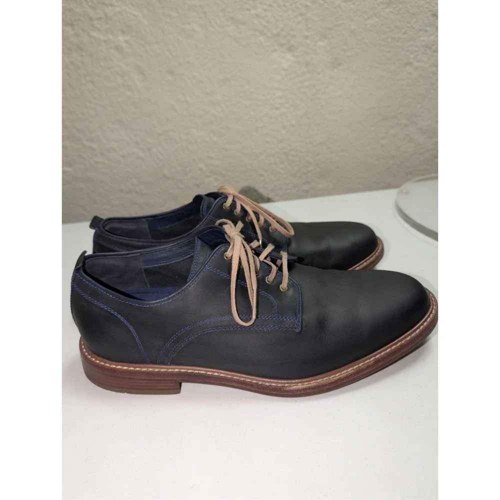 Cole Haan Dress Shoes Men Sz 11.5 Navy Tyler Grand Oxford Derby Plain Toe Preppy